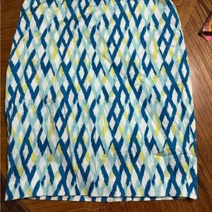 Ann Taylor Blue and Yellow Geometric Pencil Skirt